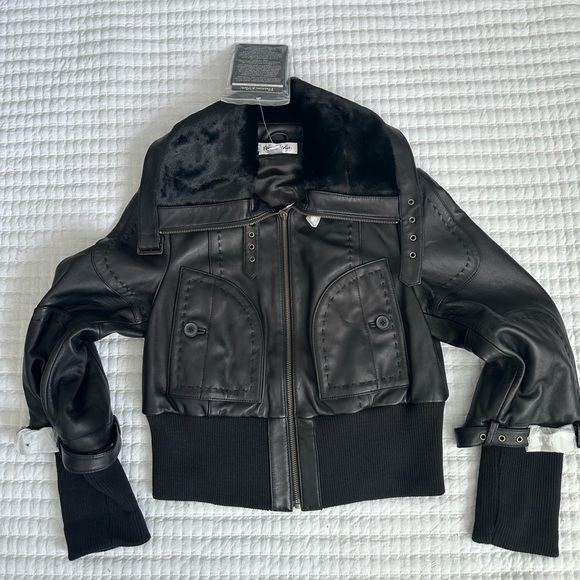 C367 Preston & York Leather Aviation Jacket Bomber Lambskin Crop Black sz S - Picture 7 of 7